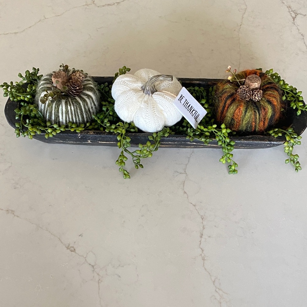 Decorative Fabric Pumpkins in Tray